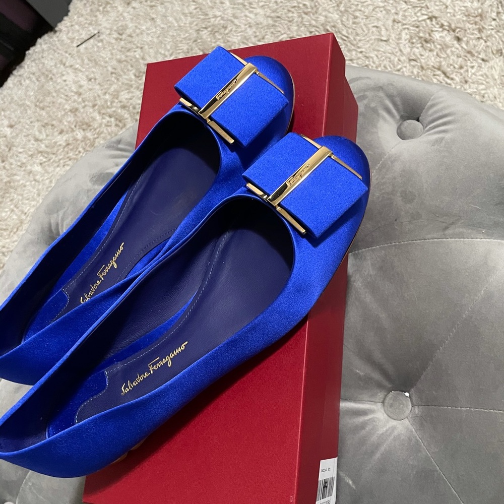 Capua T Ferragamo Flats. Color - (Blue Elette)